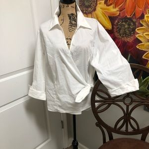 Plus size cotton wrap blouse